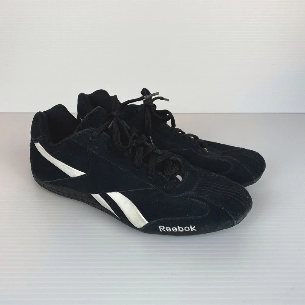 Reebok Women's Driving Metal‎ X Casual Black Suede White Lace Athletic Shoes 8.5